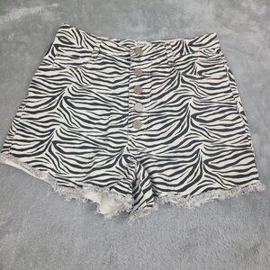 BDG Shorts Womens 28‎ White Black Zebra Print Denim Cut Off High Rise Button Fly